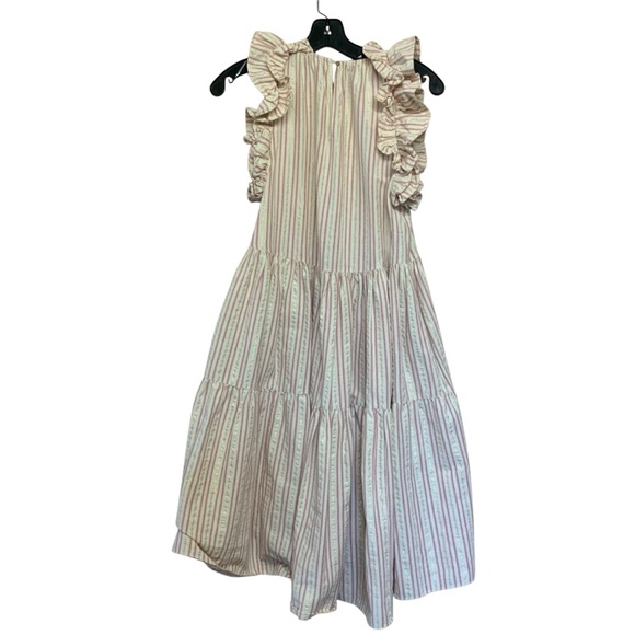 Ulla Johnson Tamsin Striped Cotton Ruffle Flutter Sleeve Dress - Picture 8 of 11
